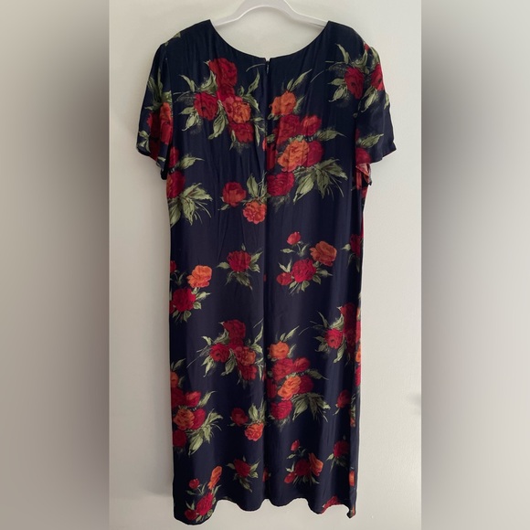 Vintage 90s Talbots Navy Floral Short Sleeve Midi Dress, Made in USA, Women's 18 - Picture 4 of 7